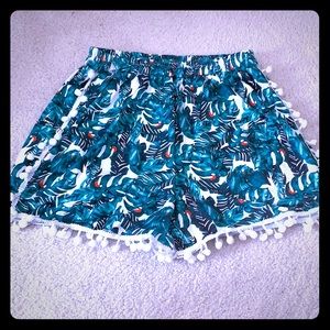 Safari print high waisted shorts w Pom poms